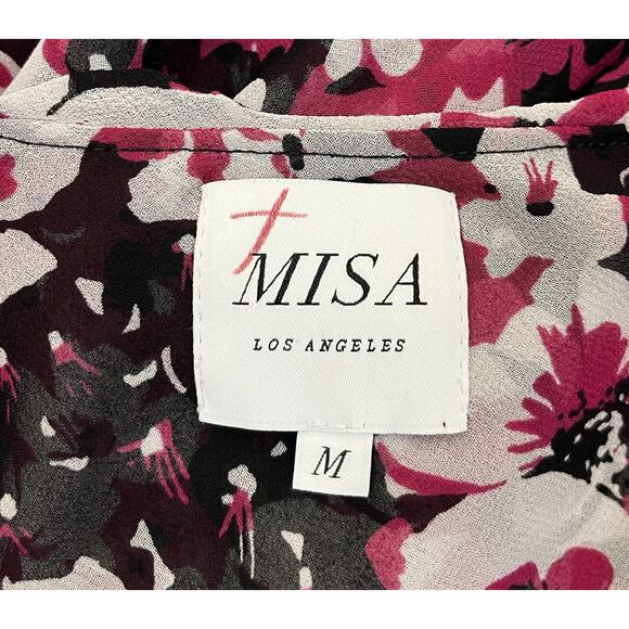 MISA Catriona Cold Shoulder Floral Midi Dress Ruffle Tiered Size Medium - Picture 8 of 10